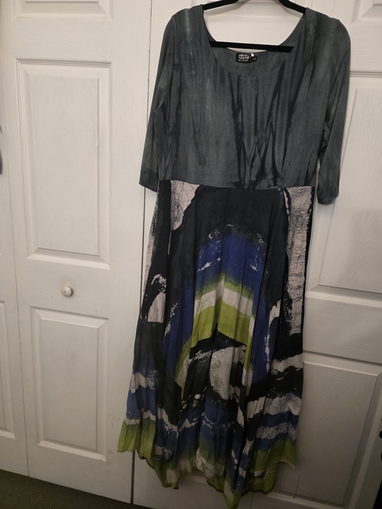 Art Of Cloth Dresses & Skirts - Art Of Cloth Green and Blue Long Sleeve Abstract Maxi Dress